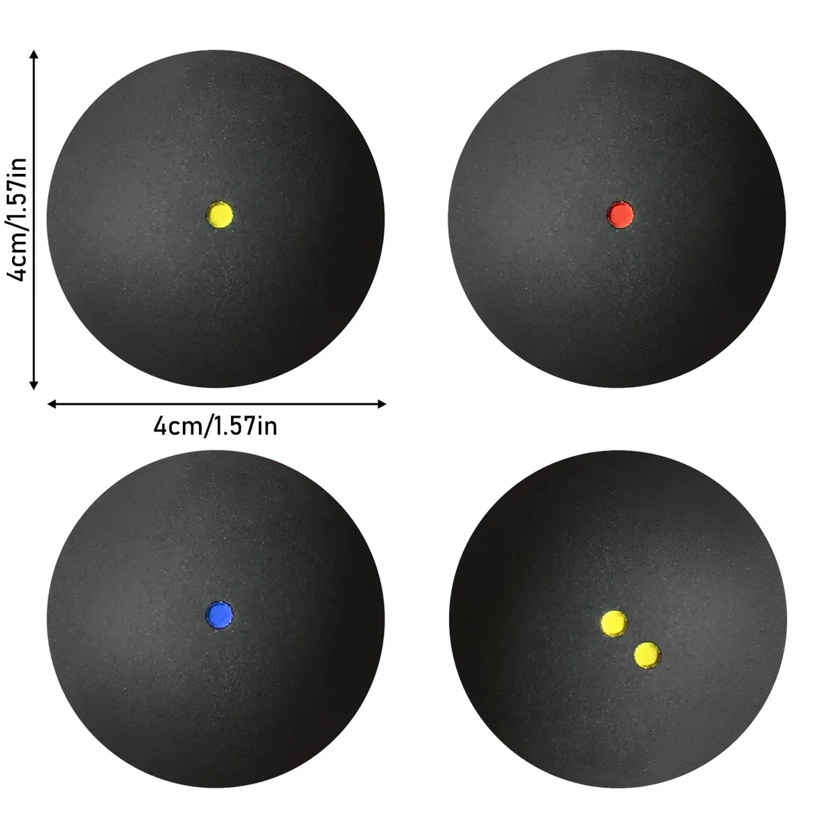 GOMETY Conjunto De 4 Pelotas De Squash: Uso Versátil Para Entrenamiento Y Competición, Caucho De Alta Calidad Para Principiantes Hasta Elite (Negro)