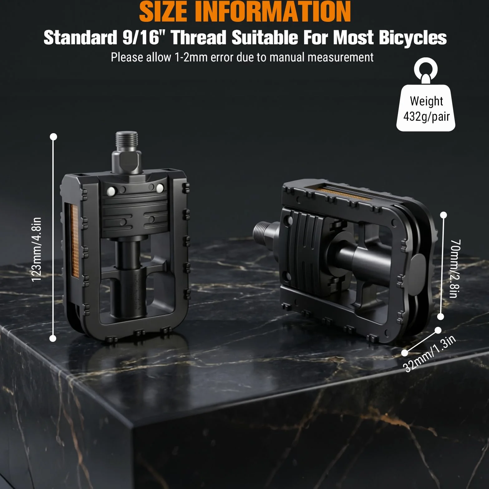 Pedales Bicicleta Plegables, 9/16” EstáNdar Pedal Ciclismo Antideslizante con Tiras Reflectantes, Ligeros Y Duraderos Pedales MTB Pedal De Bicicleta para Bicicletas De MontañA, Carretera,Trekking