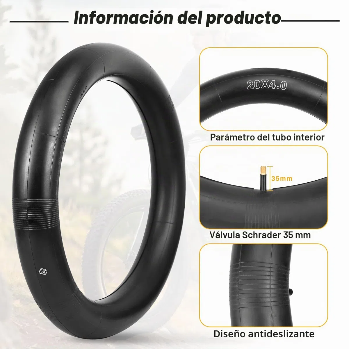 2 cámaras de aire para bicicleta de 20 x 4,0/26 x 4,0 pulgadas, 20/26 pulgadas, AV35 mm, tubo interior para bicicleta de montaña