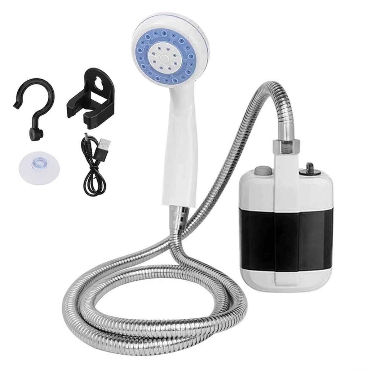 Juego de bomba de ducha portátil para camping, ducha eléctrica recargable portátil para senderismo al aire libre, limpieza de mascotas, operación con un solo clic con ventosa