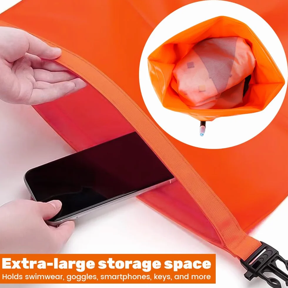 20L Boya Natacion Aguas Abiertas, Boya Natacion con Bolsa Impermeable, Boyas inflables aptas para Aguas Abiertas y triatlón, Funda Impermeable para teléfono incluida, Naranja