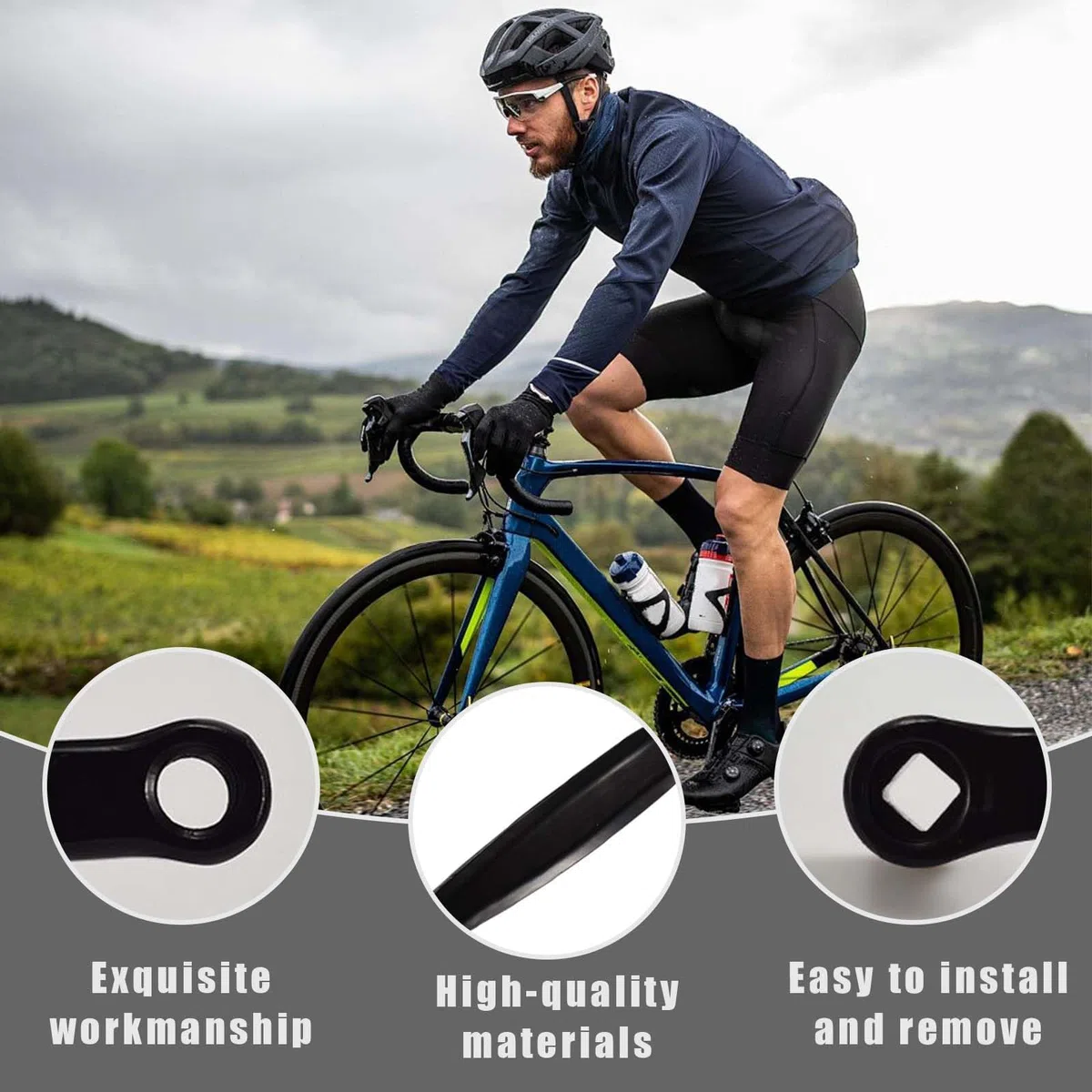 2 Piezas Biela de Bicicleta, 170mm, Bielas de Bicicleta sólidas, Manivela para Bicicleta, Biela Negra de Bicicleta, Bielas de Bicicleta eléctrica, Adecuado para Bicicletas de montaña y Bicicletas