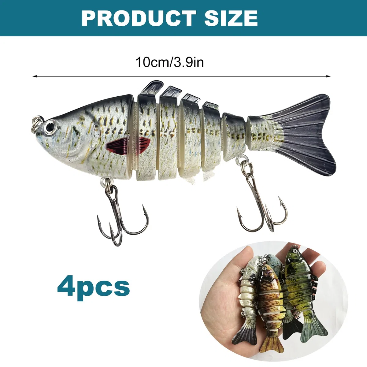 4pcs Señuelos Pesca para Agua Dulce y Salada, Señuelos de Pesca Multiarticulados, Lifelike Swimbait para la Trucha Bass, Lento hundimiento Bass señuelo de Pesca, la Pesca Familiar Gear