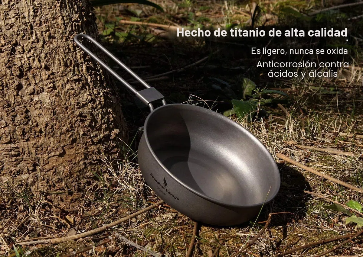 Boundless Voyage Sartén ultraligera de titanio con mango plegable, sartén para acampar al aire libre, vajilla de titanio Ti2061C-12.7 cm