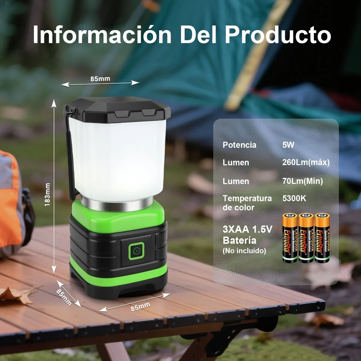 EXTRASTAR Linterna de Cámping 260 lúmenes, Lámpara de Cámping con Pilas, Luz de Cámping 2 Modos de iluminación, para Cámping, Senderismo, Pesca, Cortes de Energía