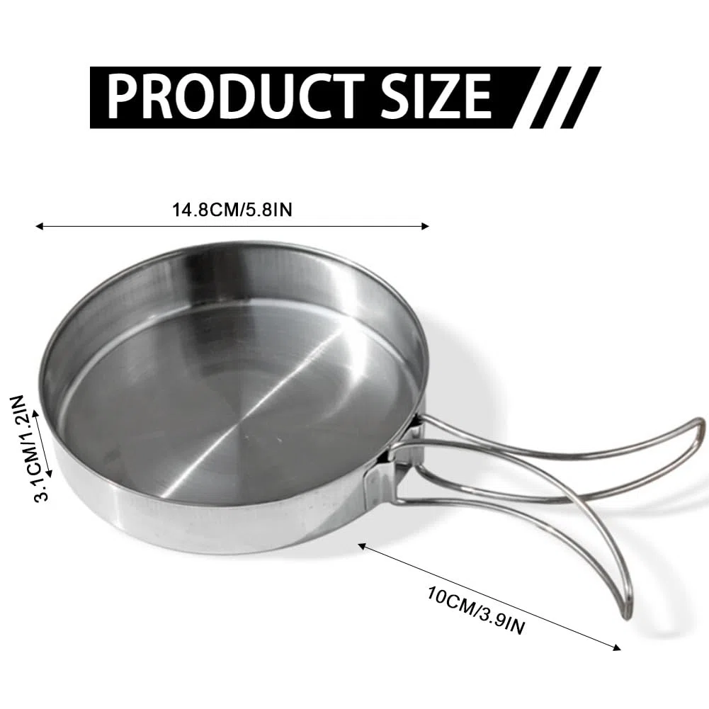 Sartén de camping, plato de 15 cm con mango plegable, sartén ultraligera para camping, picnic, utensilios de cocina portátiles y duraderos, sartén de camping al aire libre para cocinar filete de huevo