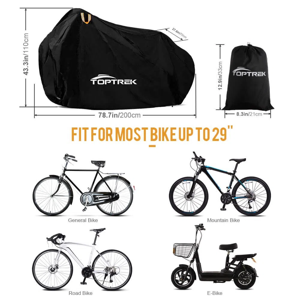 Toptrek Funda impermeable para bicicleta, tejido Oxford, lona impermeable de alta calidad, 200 x 110 x 70 cm, funda protectora para bicicleta con bolsa