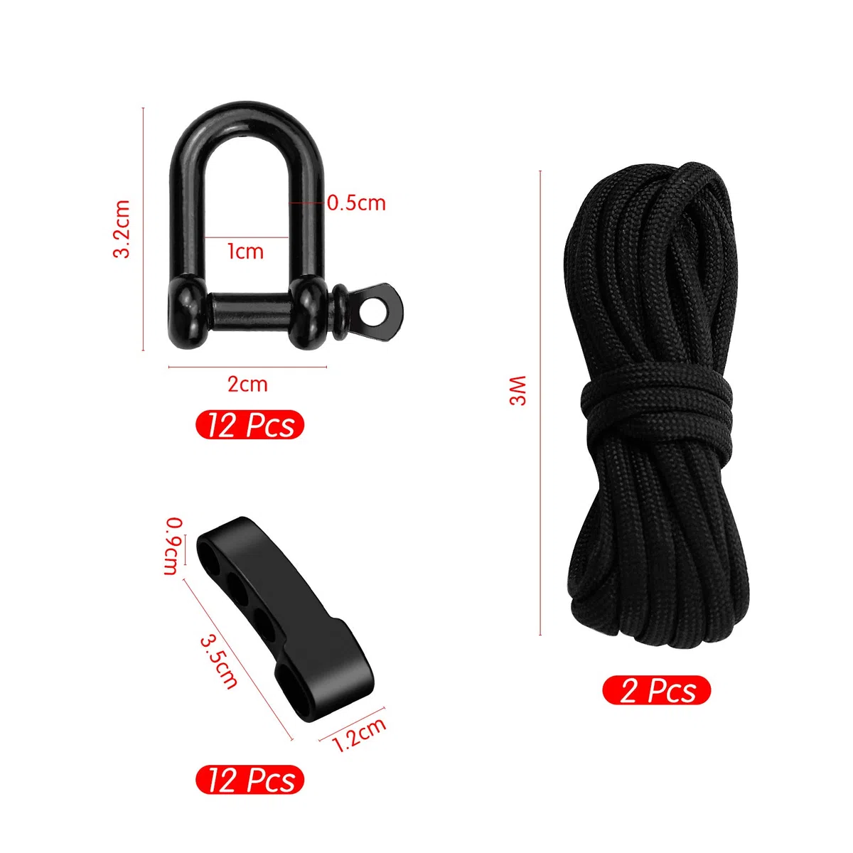 24 Piezas Acero Inoxidable D Anillo Grillete Lock Juego de Grilletes de D Ring Shackles Ajustable con Cuerda al Aire libre de 3 m para Accesorios de Aparejo, Transporte, Camping, Deportes y Senderismo