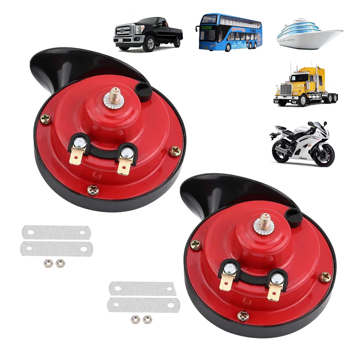 Cuerno de tren para camiones 300 DB Cuerno de caracol eléctrico de aire alto, kit de Cuerno de tren impermeable de 12 V, camión, coche, motocicleta, bicicleta y barco super alto 2 piezas