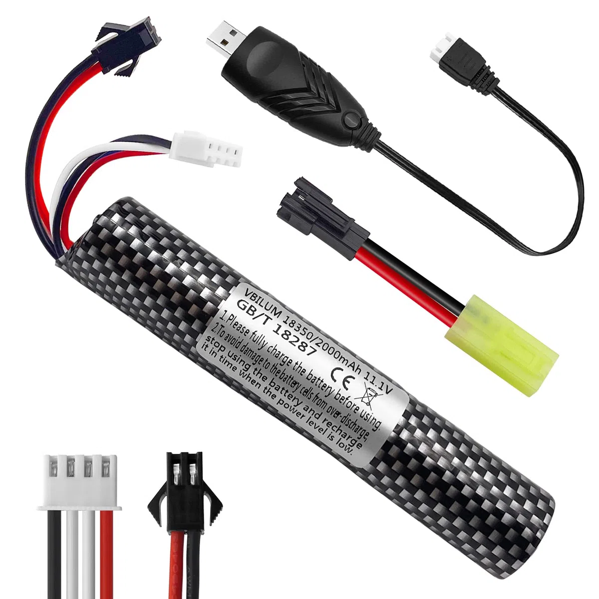 Batería de 11,1V y 2000mAh para Gel Blaster Softair con Cable de Carga Airsoft de Bola Splatter Batería Softair (1 Unidad)