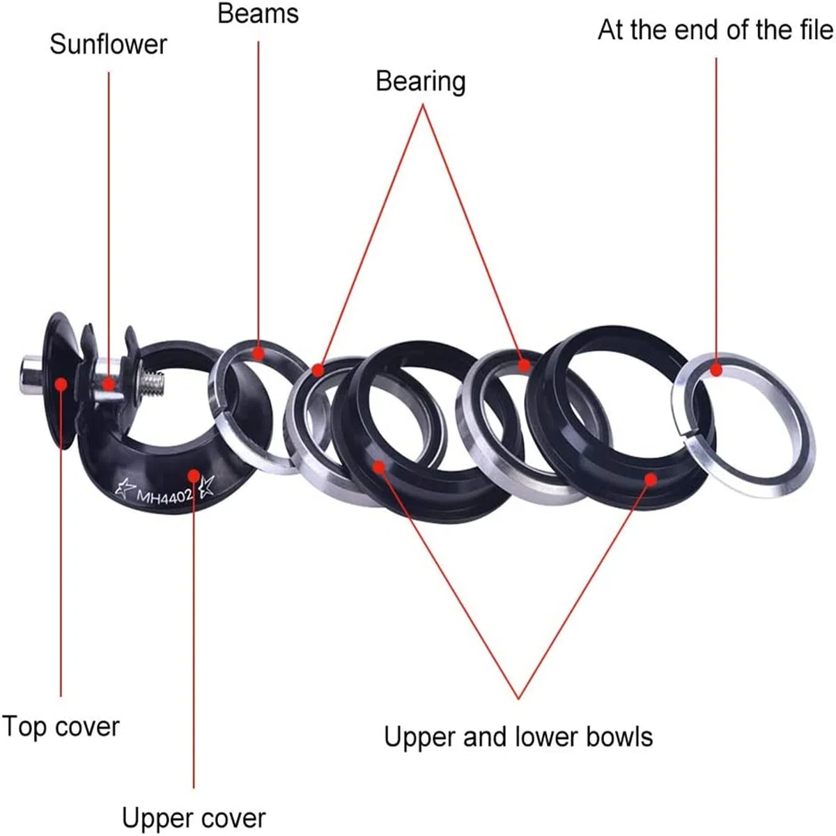 Tbest Juego de Dirección 1 1/8 Ahead 44 mm - 56 mm - Juego de Control de Bicicleta 1 1/8" - Casco de Bicicleta - Rosca - Aleación de Aluminio para Tubo de dirección de 44 mm y Horquilla de 28,6 mm