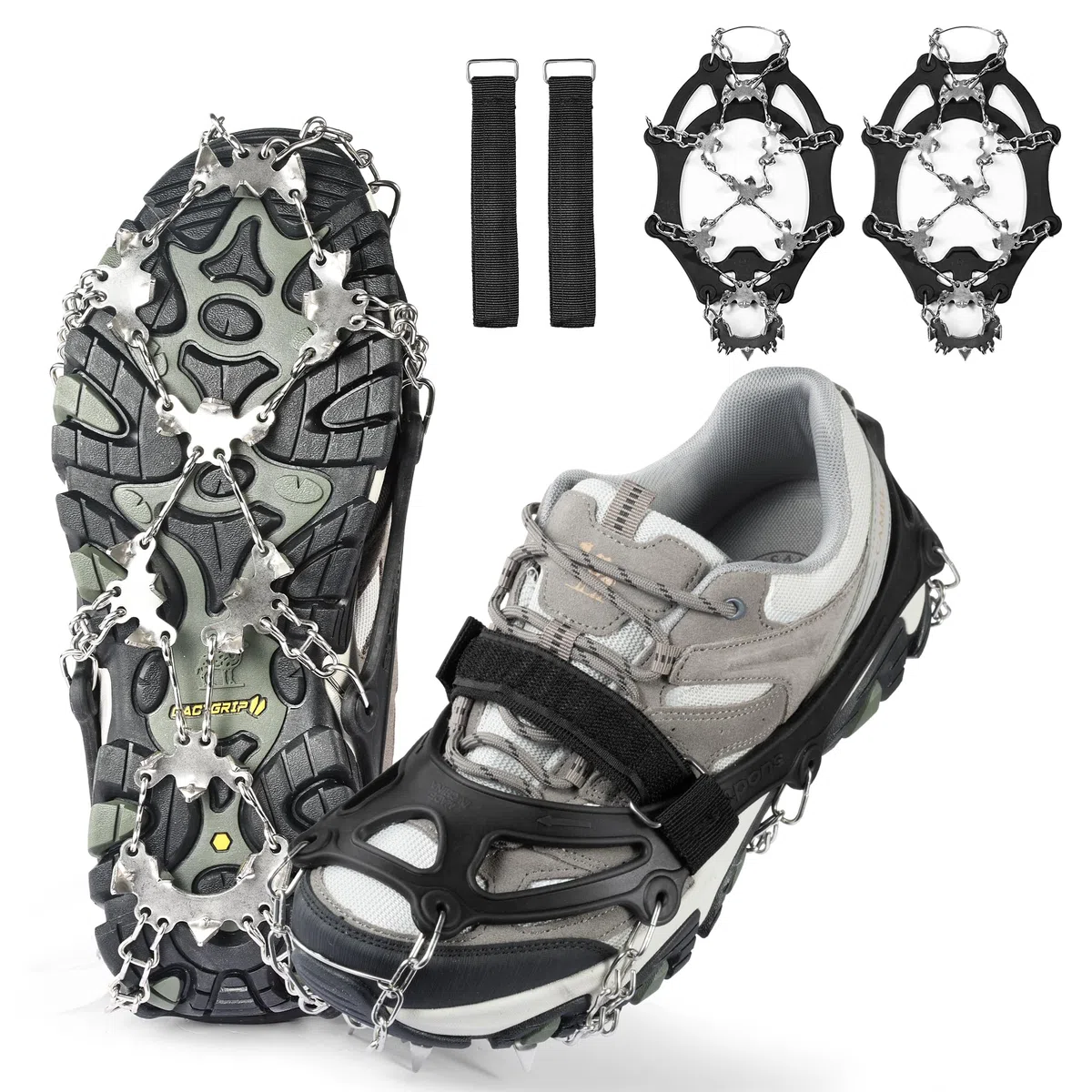 Crampones para Botas de Senderismo, 26 Dientes Tacos de Hielo Inoxidable Crampones Nieve Hielo, Crampones Ligeros Tracción Antideslizante para Botas Zapatos, para Caminar, Senderismo, Escalada