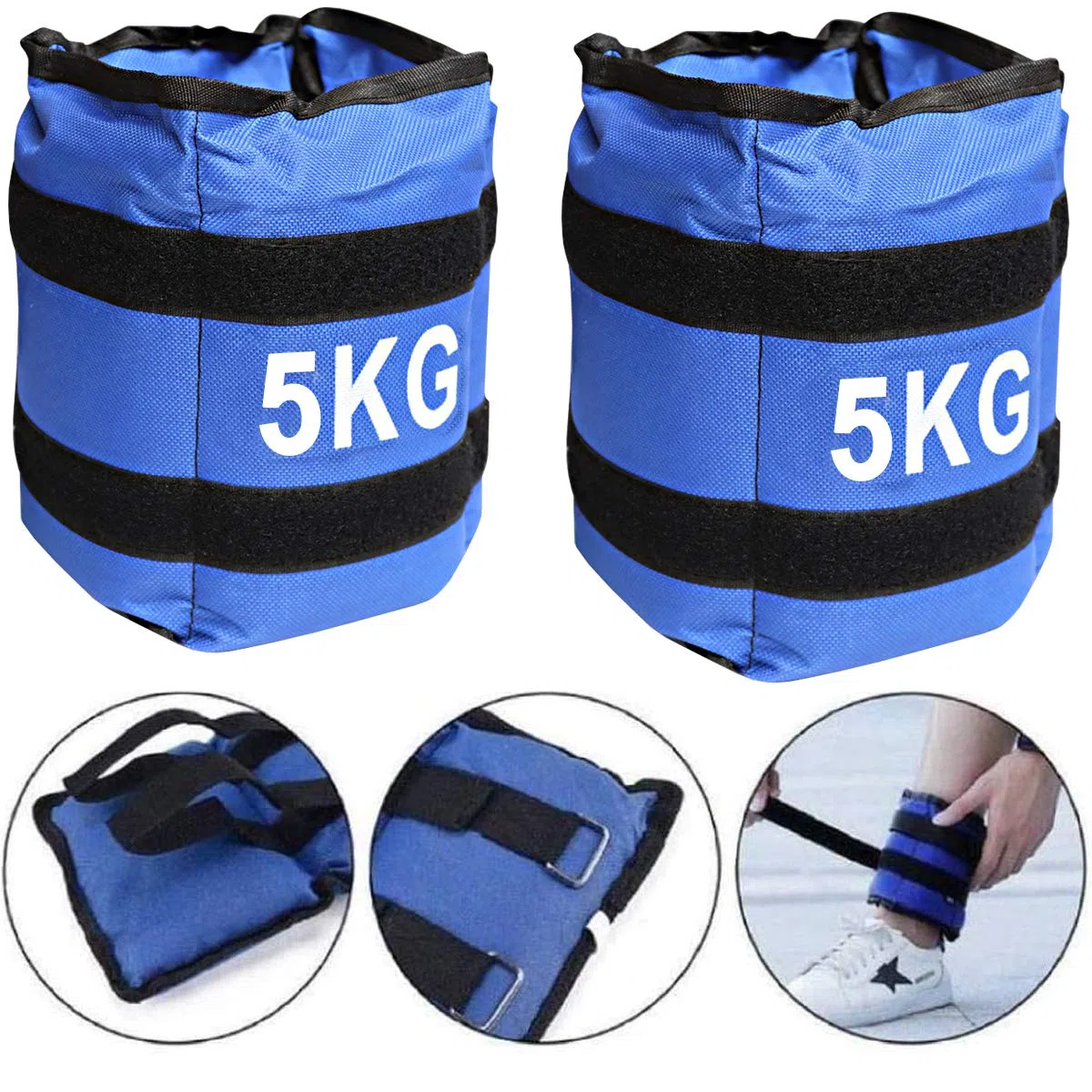 Pack de 2 Pesas de 5 Kilos. para Tobillos y/o muñecas, TAMAÑO: 40 x 16. para Correr, Gimnasio, Footing. Correas Ajustables, Transpirable. Máxima Comodidad.
