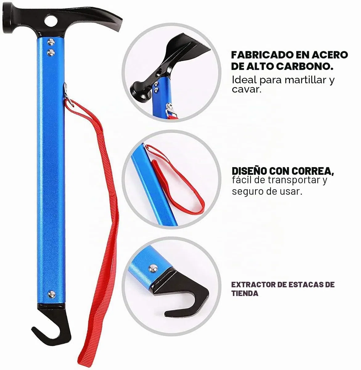 LATERN Martillo para Acampar con Gancho, 30CM Martillo de Carpa de Aluminio al Aire Libre Martillo de Estaca Multifuncional para Tienda de Campaña con Bolsa de Almacenamiento con Cordón (Azul)