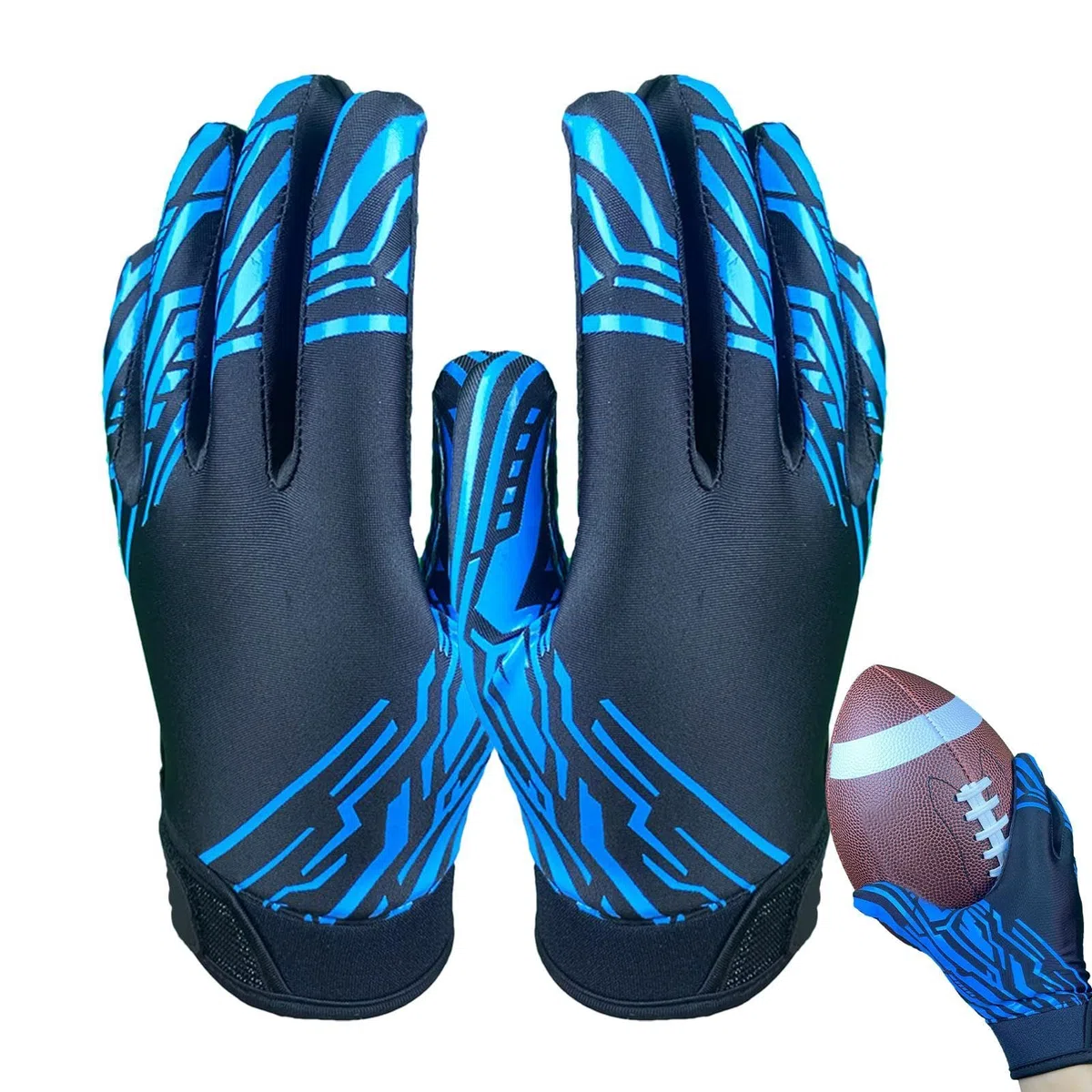 Guantes de fútbol americano para hombre, guantes receptores de fútbol juvenil, guantes de receptor anchos adhesivos con agarre súper pegajoso para adultos