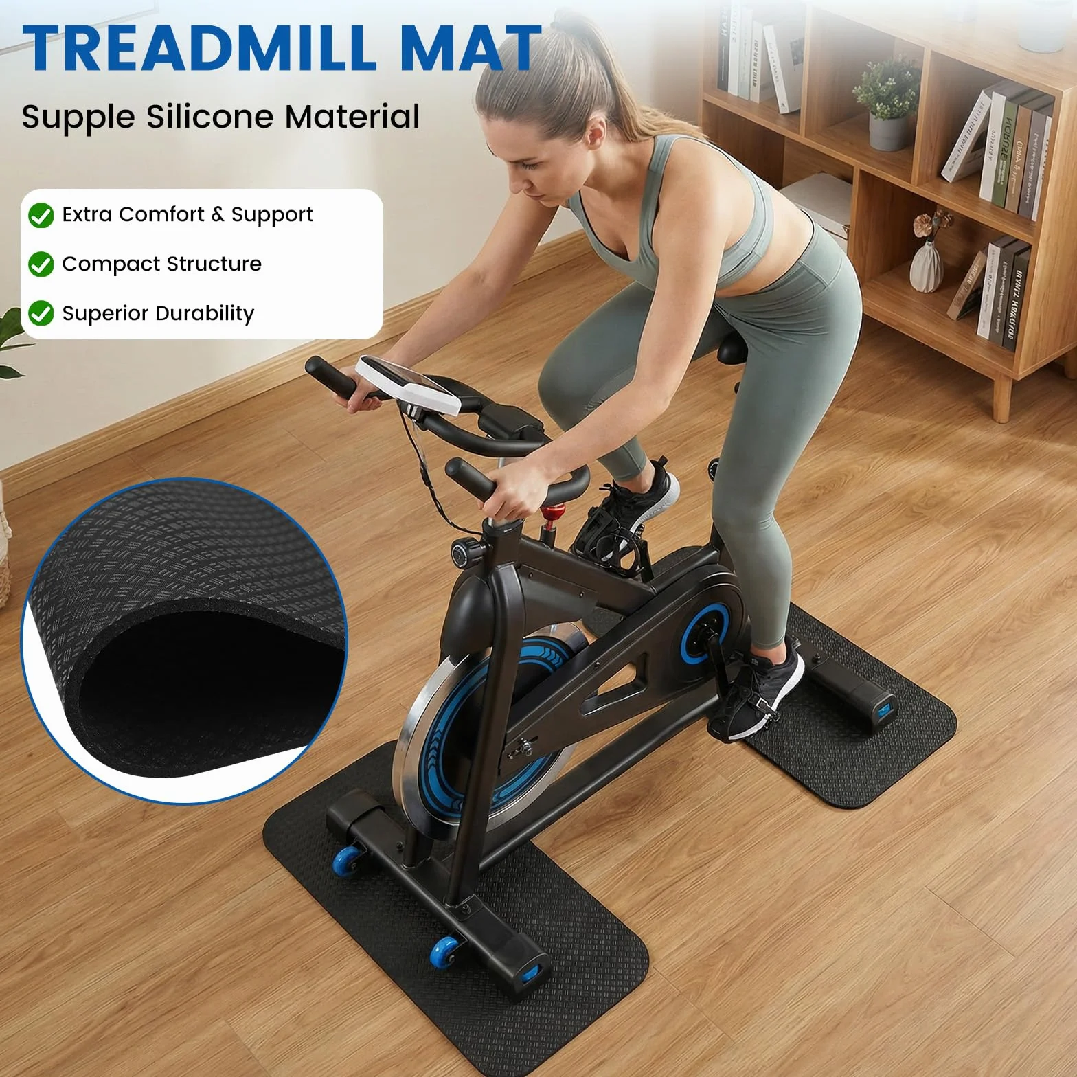 2 Piezas Alfombra Rodillo Bicicleta para Suelos, Esterilla Fitness de Silicona de Doble Cara, Alfombra Gimnasio en Casa de Protección para Suelos, Esterilla para Equipos Deportivos