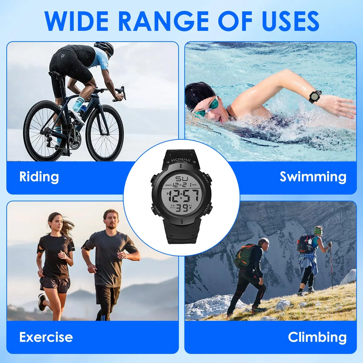 Reloj de árbitro digital negro con temporizador de juego de fútbol, temporizador oficial con cronómetro, alarma de cuenta regresiva