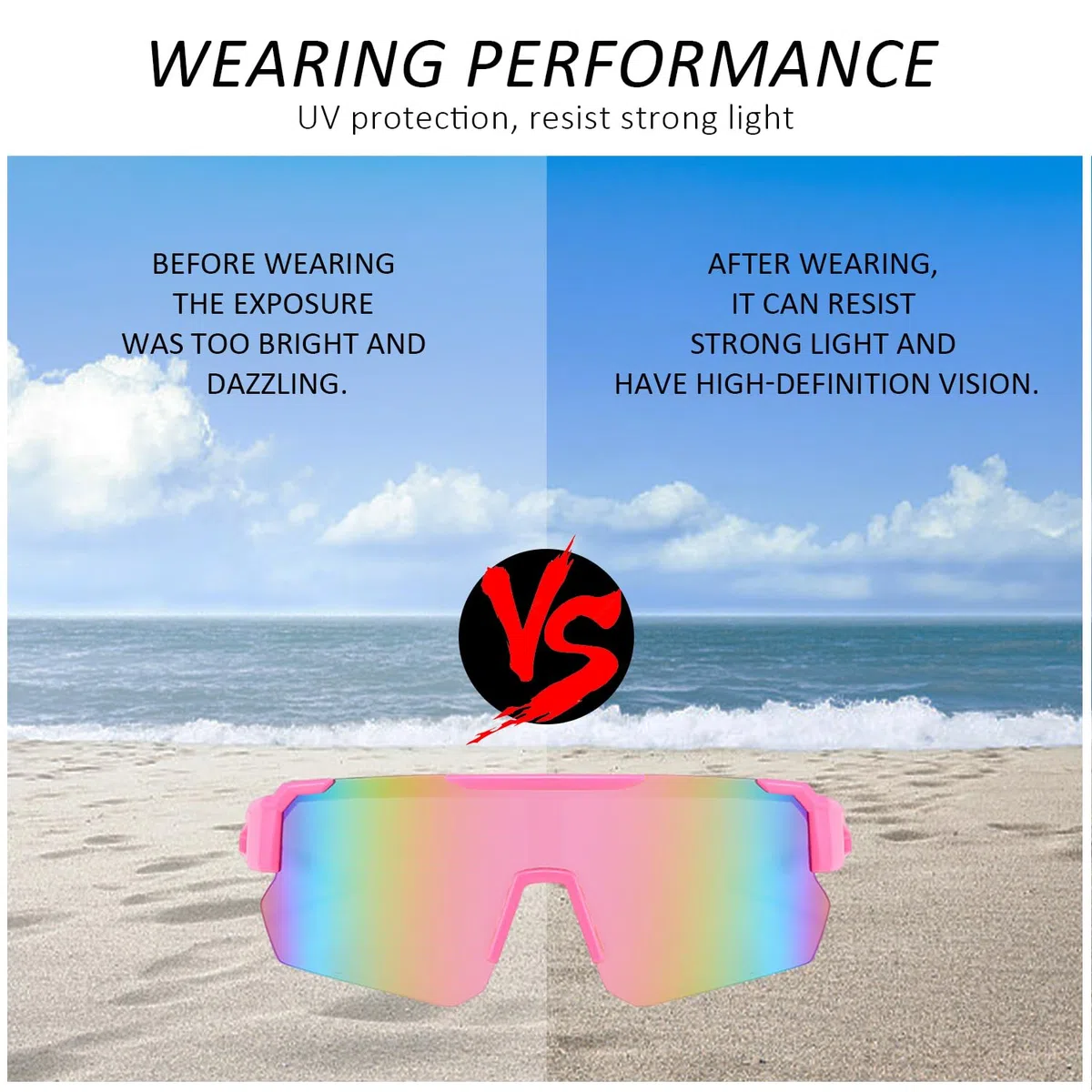 Gafas de 1 pieza, gafas de sol deportivas al aire libre, gafas para bicicletas sin deslumbramiento, gafas de seguridad a prueba de viento, universal tanto para hombres como para mujeres.