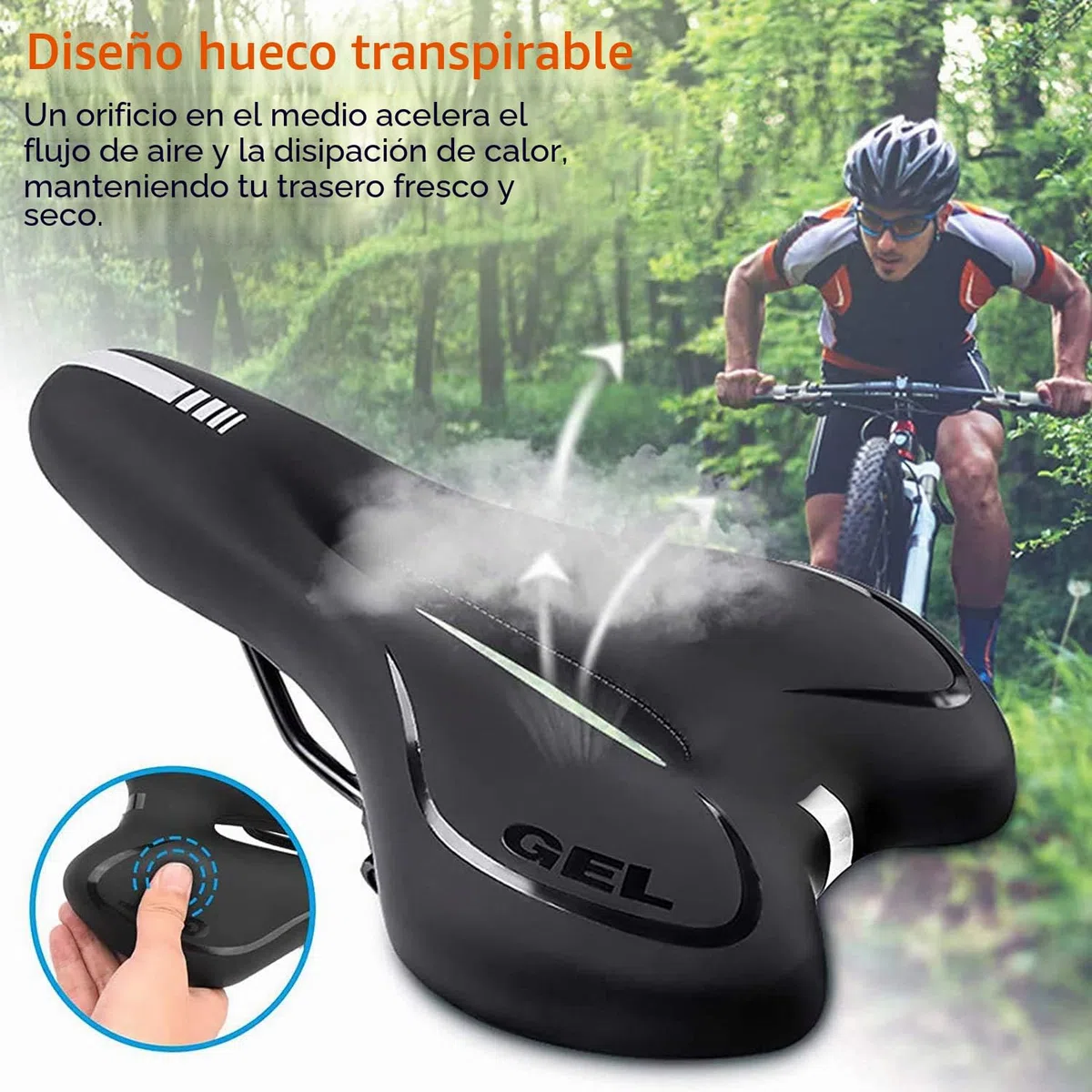 ZONSUSE Sillín de Bici de Gel,Sillin Bicicleta Montaña,Cómodo Asiento Ergonómico de Bici de Gel Antiprostatico Impermeable y Transpirable,para MTB,Bicicleta de Carretera,con Funda Impermeable