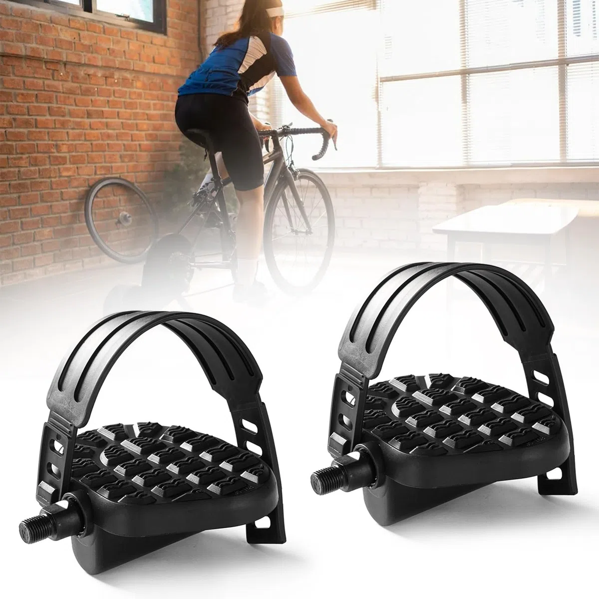 Pedales Bicicleta Estática con Correas,2 PCS Ajustables Pedales de Bicicleta de Repuesto,Pedales de Bicicleta estática con Correa Ajustable,Superficie Antideslizante Resistente