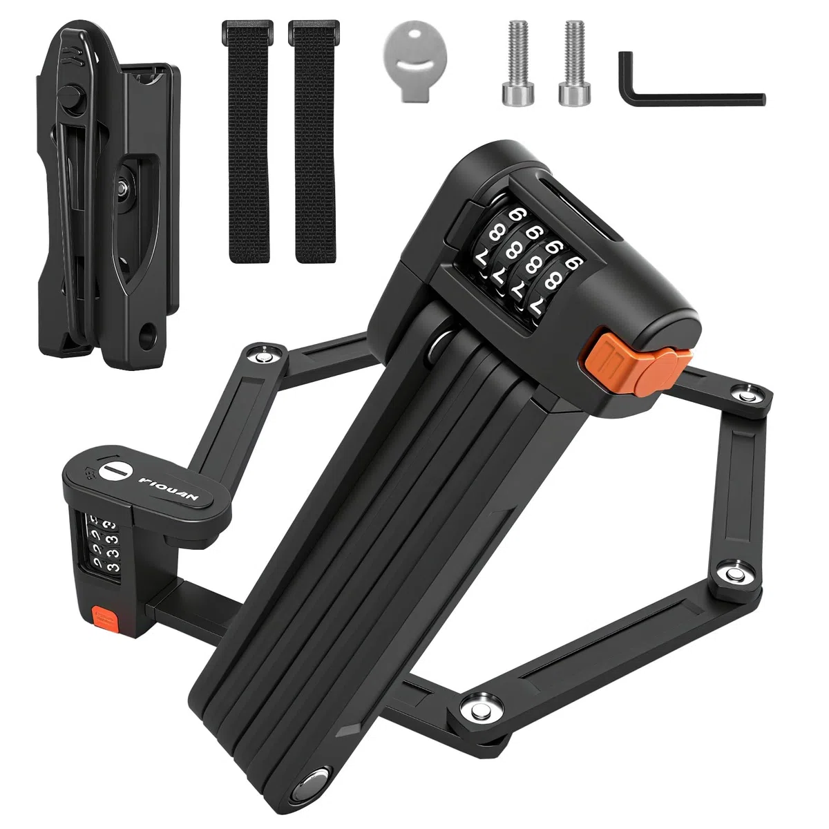 Candado Bicicleta Plegable, 88 cm 4 Dígitos Antirrobo Bicicleta con Soporte, Robusto Candado Plegable, Protección Antirrobo, Fácil de Llevar para E-Bike, Motocicleta, Scooters