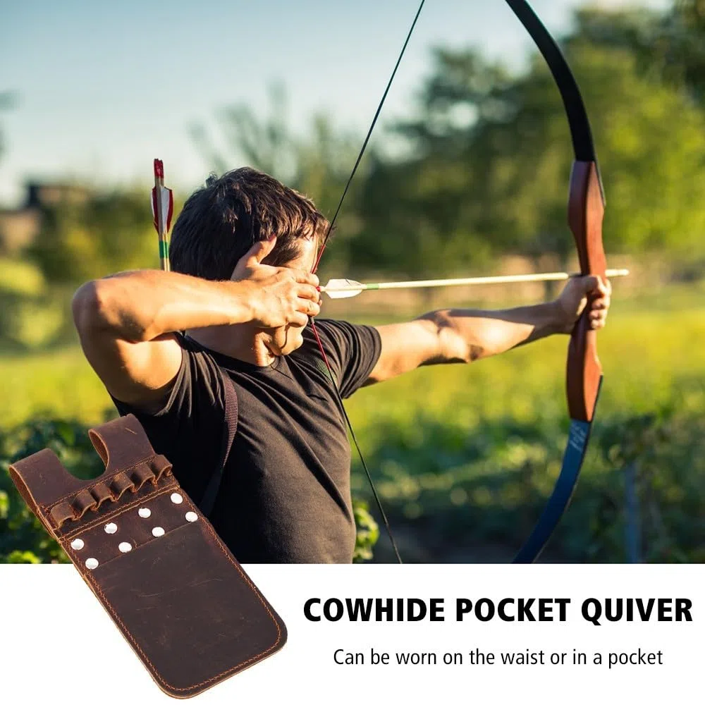 DONGKER Carcaj de flechas de bolsillo, bolsa de accesorios de caza con arco de cuero, puede contener 6 flechas para disparar caza
