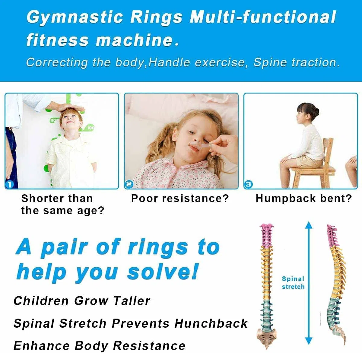 Anillos de gimnasia para barras de niños, anillos colgantes de ejercicio con correas, anillos de fitness profesionales, anillos de tracción, barra de trapecio, antideslizantes, 200 kg