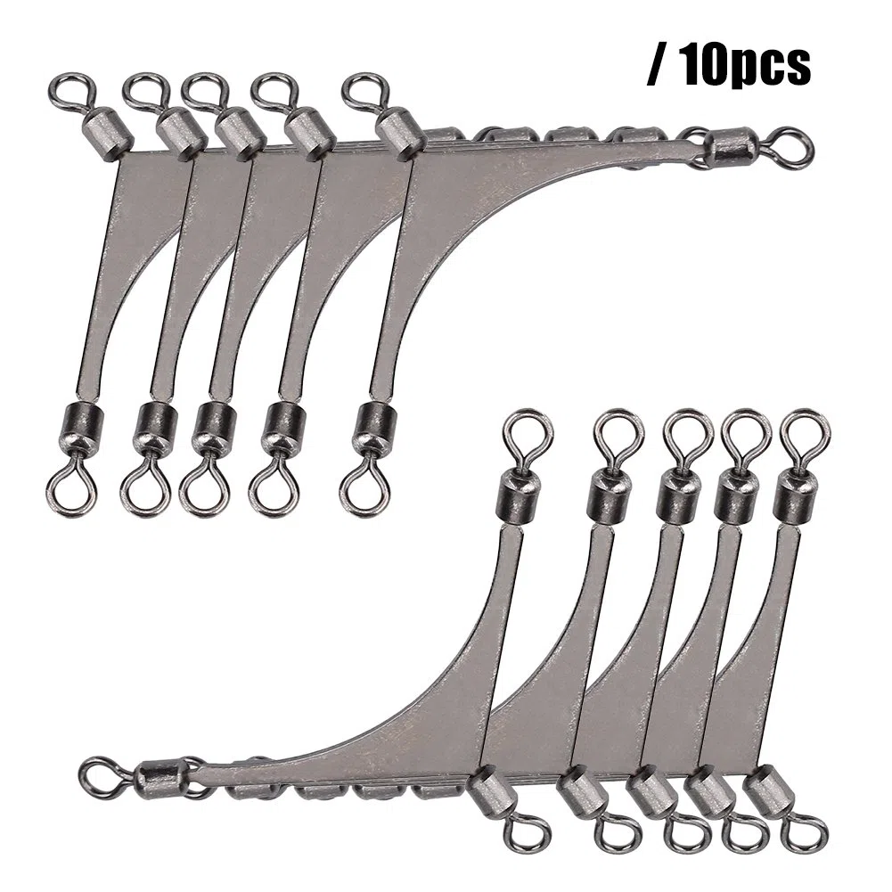 Zetiling 10PCS Three Way Eddy Fishing, Roller Crane Doble Tres Way Barrel Fishing Eddy Fishing Eddy Snap Conector de Aparejos de Agua Dulce de Agua Salada (03)