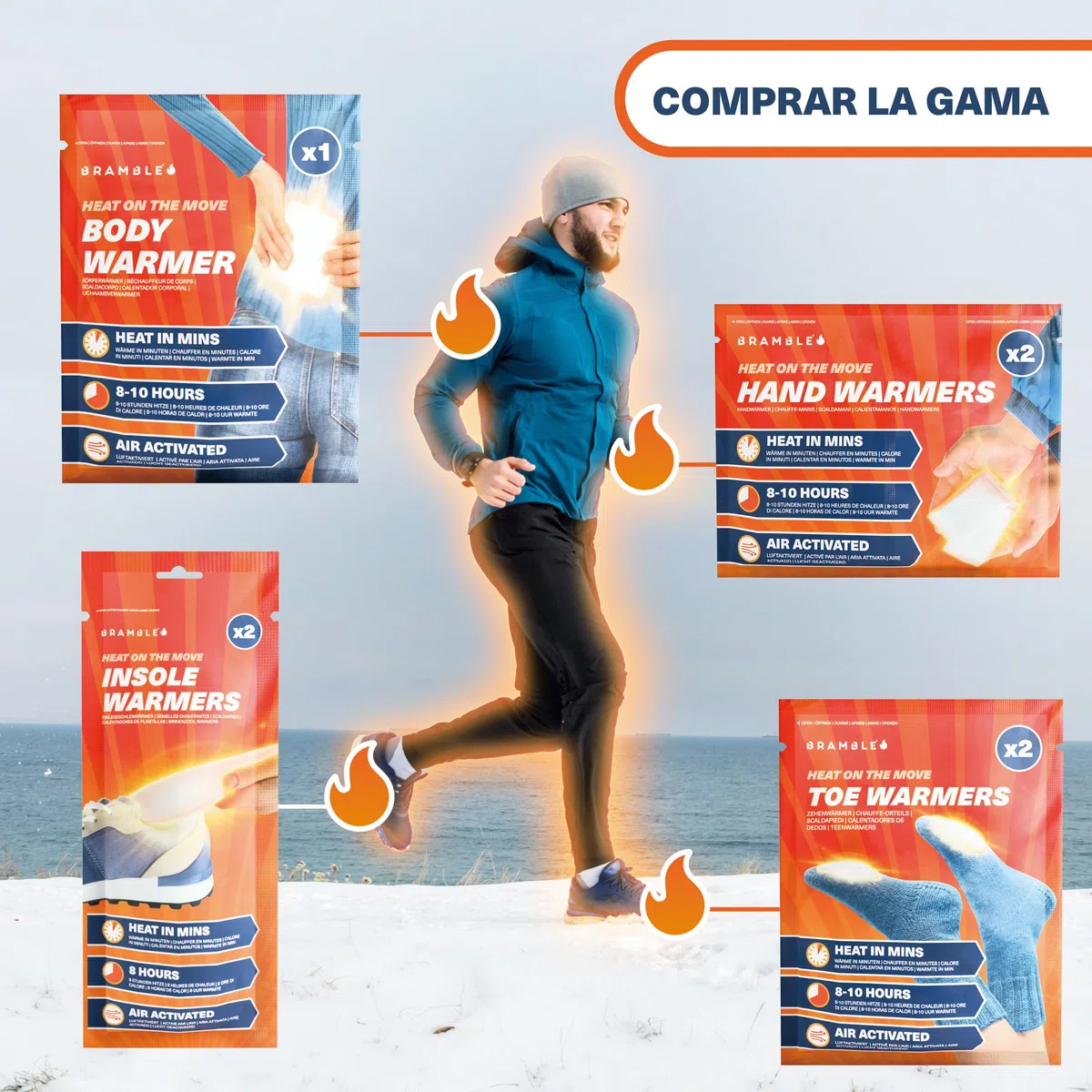 Bramble - Pack Variado de Calentadores de Manos y pies - Calentadores de Bolsillo para Manos y Dedos Adhesivos - Activados por Aire y sin olores - hasta 10 Horas de Calor