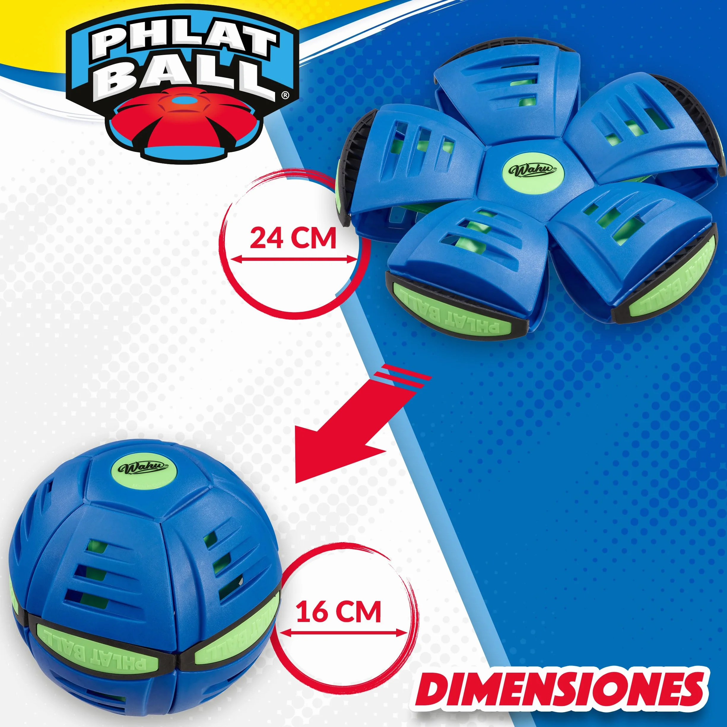 Wahu PHLAT Ball Classic Frisbee Transformable en Balón Juguete Exterior Niños 5+ Años 15,7cm Bola 22,9cm Frisbee 2+ Jugadores