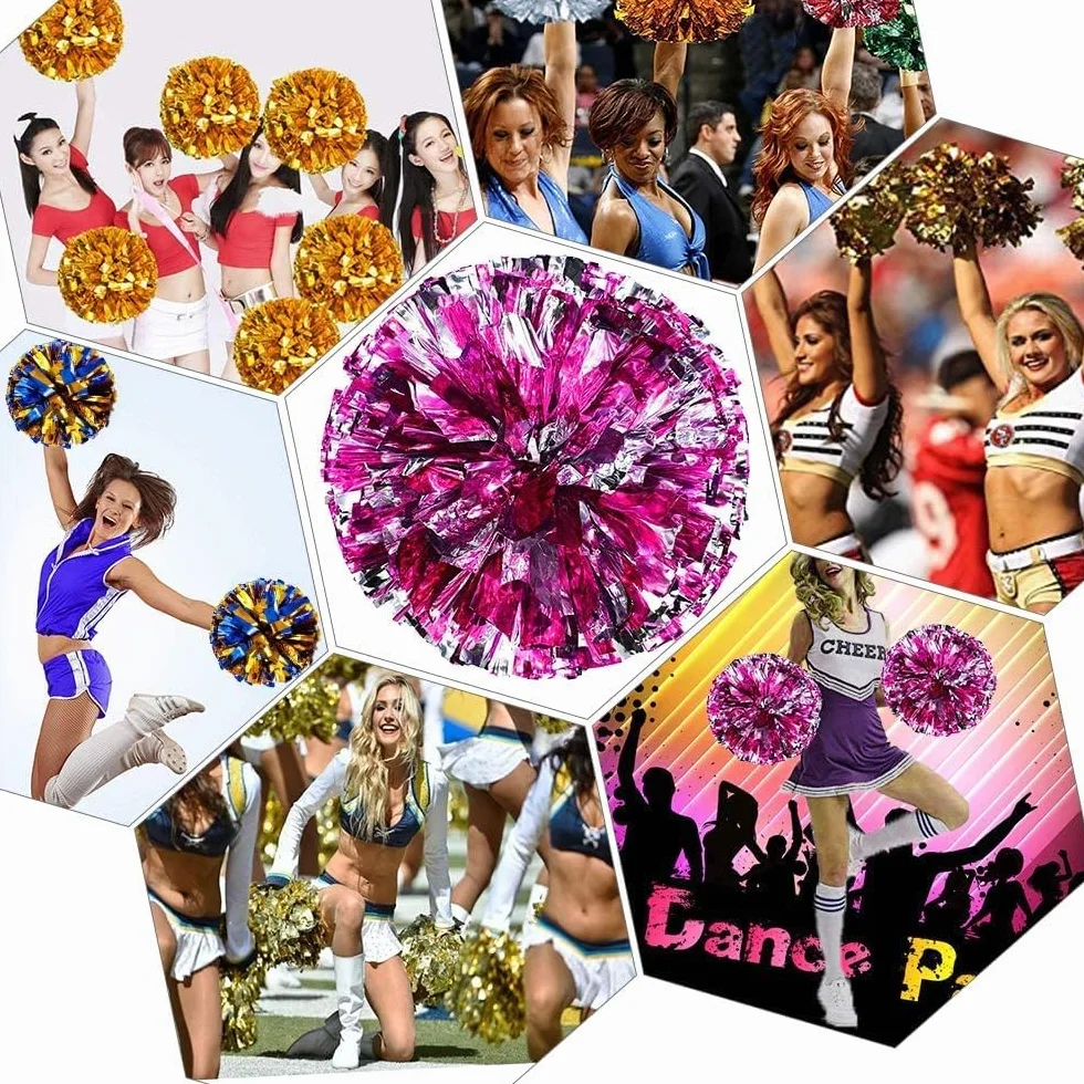 Pompones Animadora Pompones Metallic Cheers Pompones de Porristas 2 Piezas Pompones Deportivos Cheerleading Pompom Dance Pompom Sports Game Team Spirit Accesorios Porristas Pom