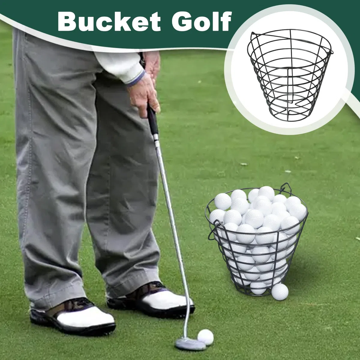 Cesta Para Bolas De Golf - Capacidad Para 100 Bolas | Recipiente De Alambre Con Asa Antioxidante Para Equipo Deportivo En Casa Y Jardín
