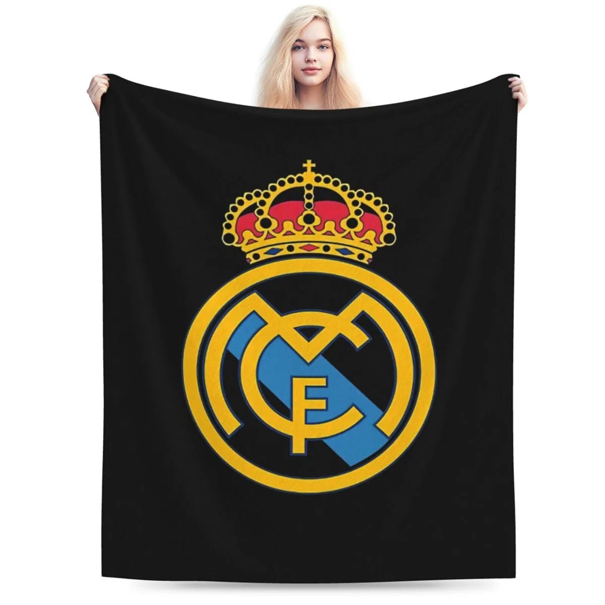 Manta de Real Madrid, suave y acogedora de forro polar, de felpa, ligera, cálida, esponjosa, manta de franela y cubrecamas para sofá, sillón, cama, 127 x 101 cm