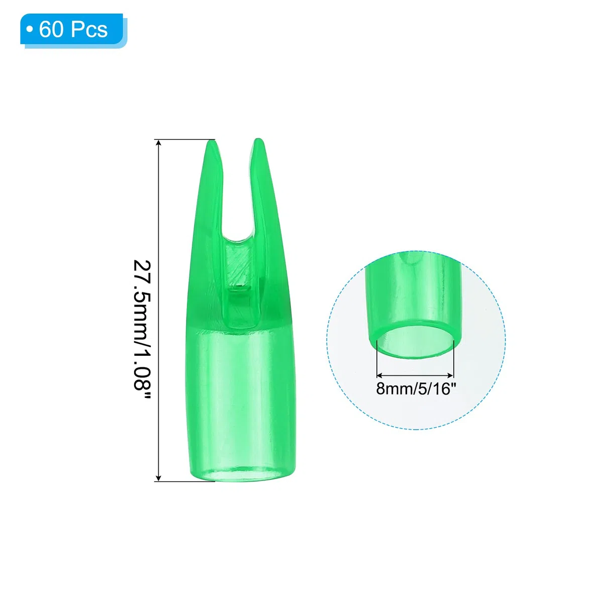 PATIKIL 8mm Flechas de Tiro con Arco Nocks, 60 Piezas de Plástico Pegamento en Nock de Flecha de Repuesto para Flechas de Caza de 5/16" Arco Compuesto Arco Recurvo, Verde