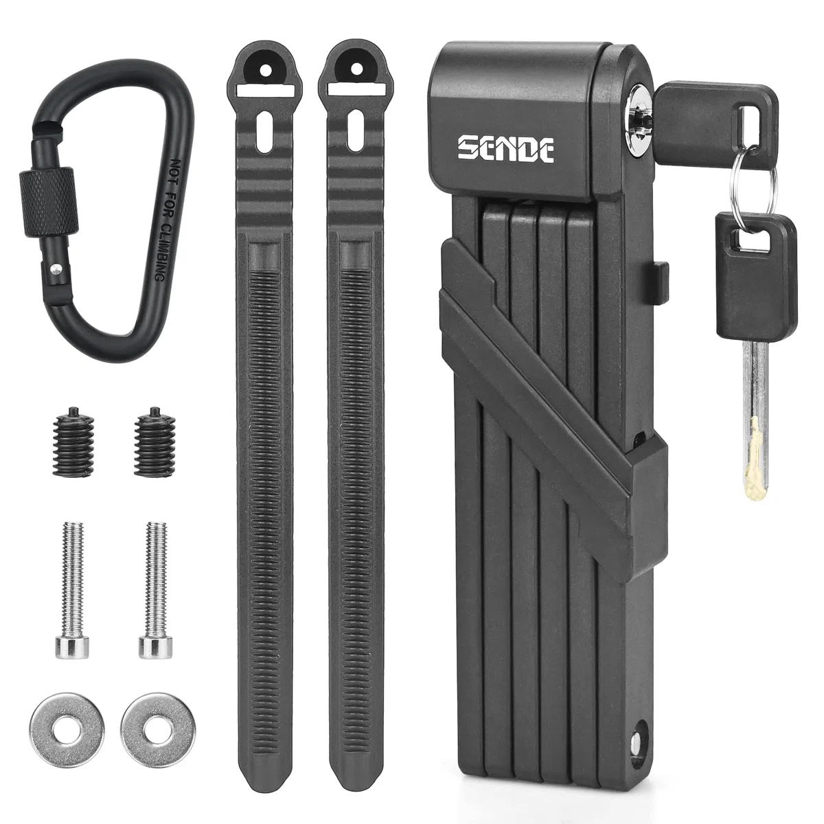 Candado plegable para bicicleta con soporte, incluye 2 llaves y 1 llavero, candado para bicicleta de acero endurecido con 6 articulaciones, MTB, color negro