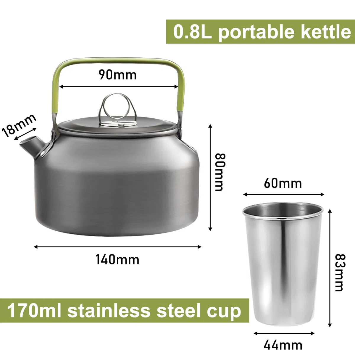 GOMETY Hervidor de agua para camping, 2-3 personas, cafetera y hervidor de agua, set de vajilla para exteriores, tetera de 0,8 l con 4 vasos de acero inoxidable, fácil de plegar, duradera de aluminio,