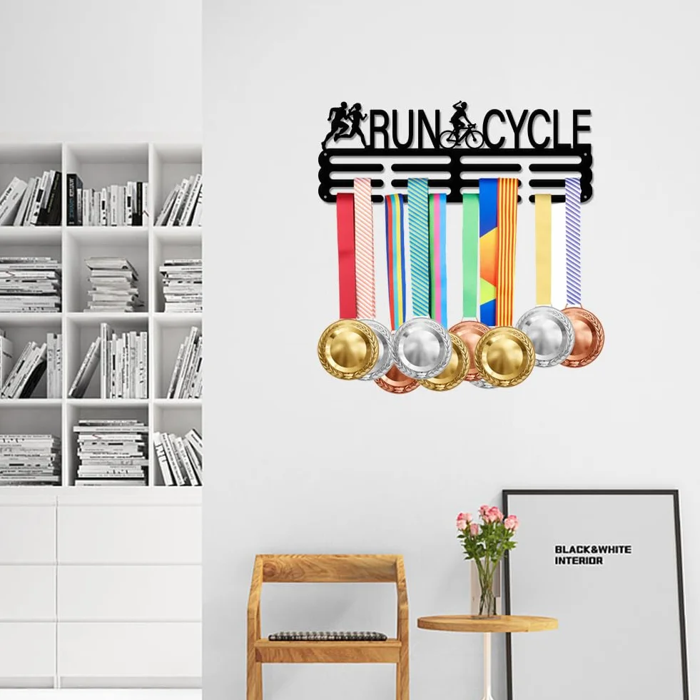 SUPERDANT Duatlón Run Cycle Medal Hanger Correr Ciclismo Estante Premios Ribbon Holder Medal Hook Display Wall Rack Frame Display Rack
