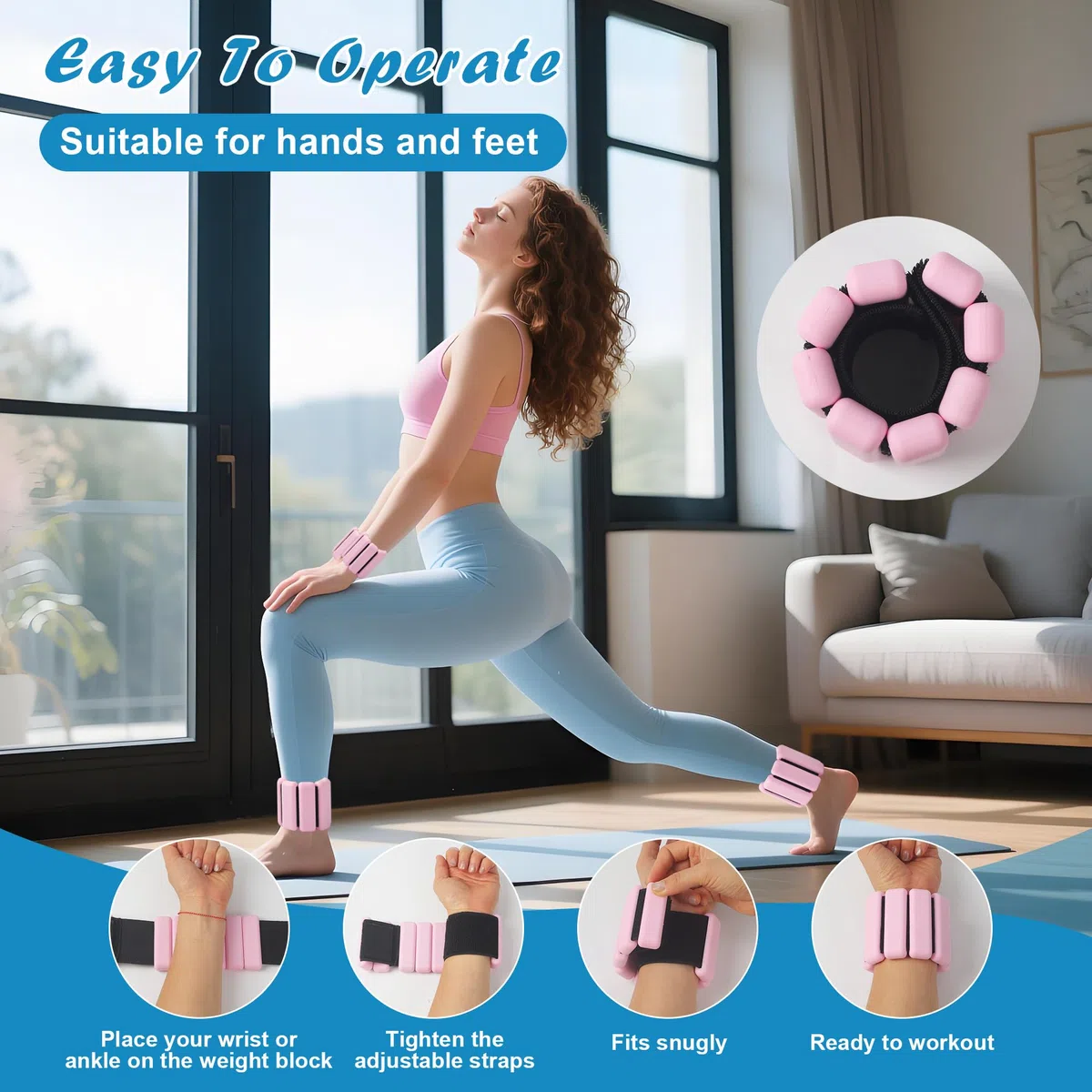 2 piezas Ajustables Pesas para Tobillos y Muñecas 900g para Yoga,Pilates,Correr,Nadar,Trotar y Entrenamiento de Fuerza
