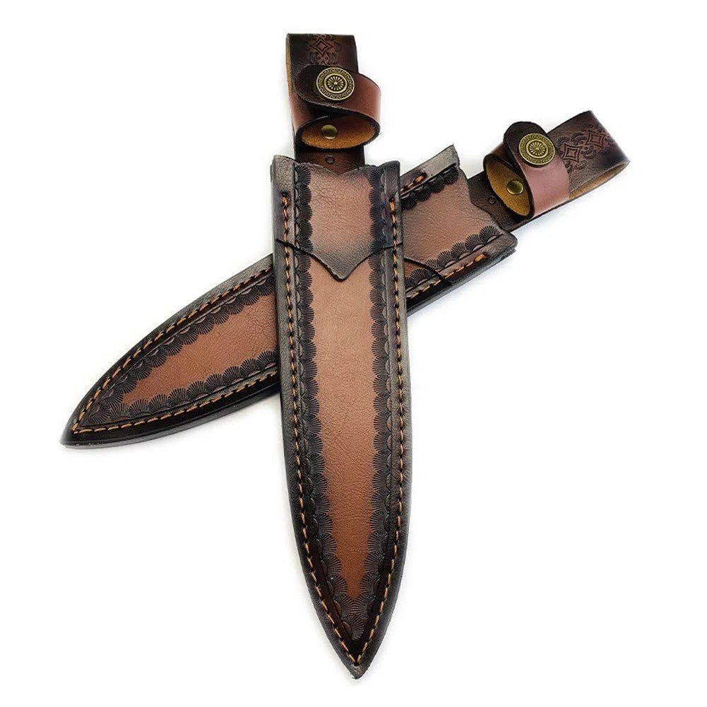 Funda De Cuero De Vaca para Cuchillo, Funda Recta para Cuchillo De Exterior, Fundas De Cuero De Vaca Talladas a Mano con Presilla para Cinturón para Cocina.