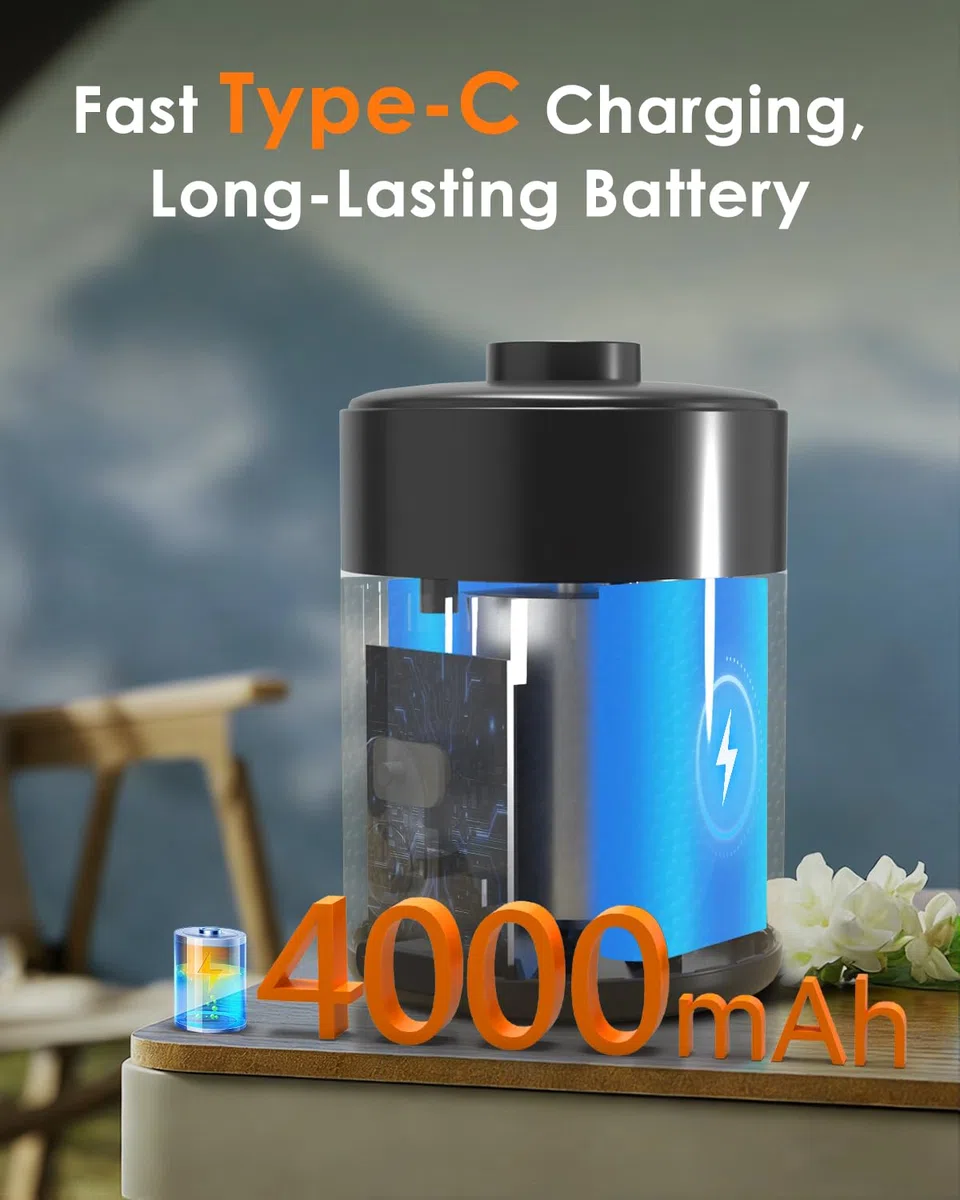 Mojimdo 2 en 1 Mini Bomba De Aire Eléctrica Batería 4000 mAh – Portátil, 5000 Pa, 450 L/Min, Inflar Y Aspirar, 4 Boquillas para Colchón Inflable, Bote Hinchable, Camping, Piscina Y Bolsas De Vacío