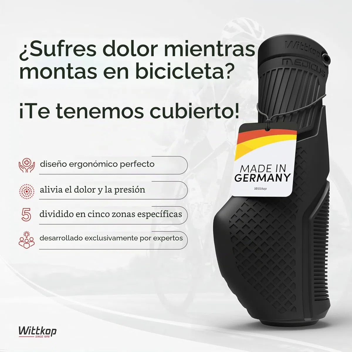 Wittkop Puños de Bicicleta con un Innovador diseño multizona, Fabricados en Alemania. I Diseño ergonómico con Efecto Antideslizante, Zonas de Confort y EFC Incluidas para un Agarre optimizado.