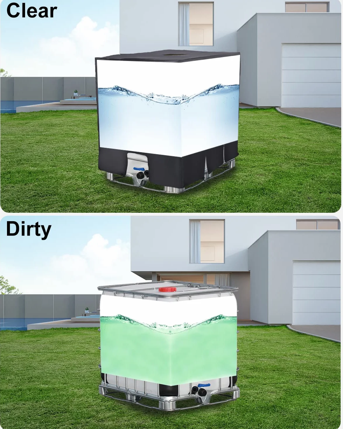 Cubierta para Depósito de Agua 1000 litros, Cubierta Contenedor IBC, Deposito Agua Lluvia, Lona Cubierta Protectora, Antipolvo Anti UV Funda Deposito (120 x 100 x 116 cm Negro)