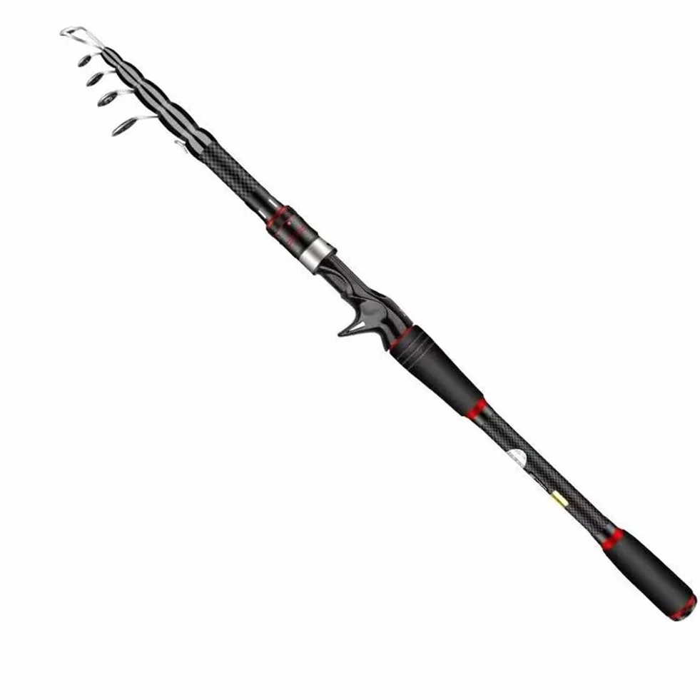 Caña de pescar Baitcasting, 0.65-2.4 m de longitud, tonalidad MH, peso de señuelo de 6-35 g, 5-7 secciones, material de fibra de carbono, diseño telescópico para portabilidad (mango de 2.1 m