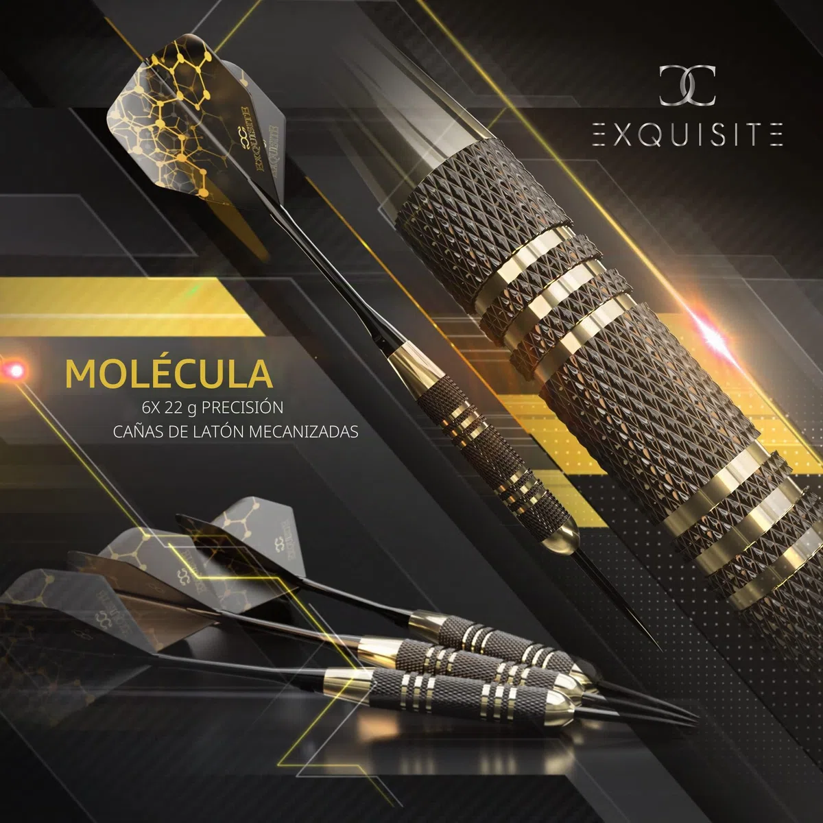 CC-Exquisite Profesional Punta de Acero Dardos Set - 6 x 22g barriles de Metal con 12 vuelos estándar/Delgadas, de Aluminio Ejes 12 35/48 mm, 12 Juntas tóricas, Herramienta de Dardos