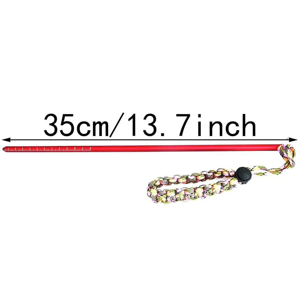 Puntero de 35 cm de aleación de aluminio rojo con cordón de paracaídas, accesorios de buceo para deportes acuáticos, accesorios de buceo, palo para hacer ruido