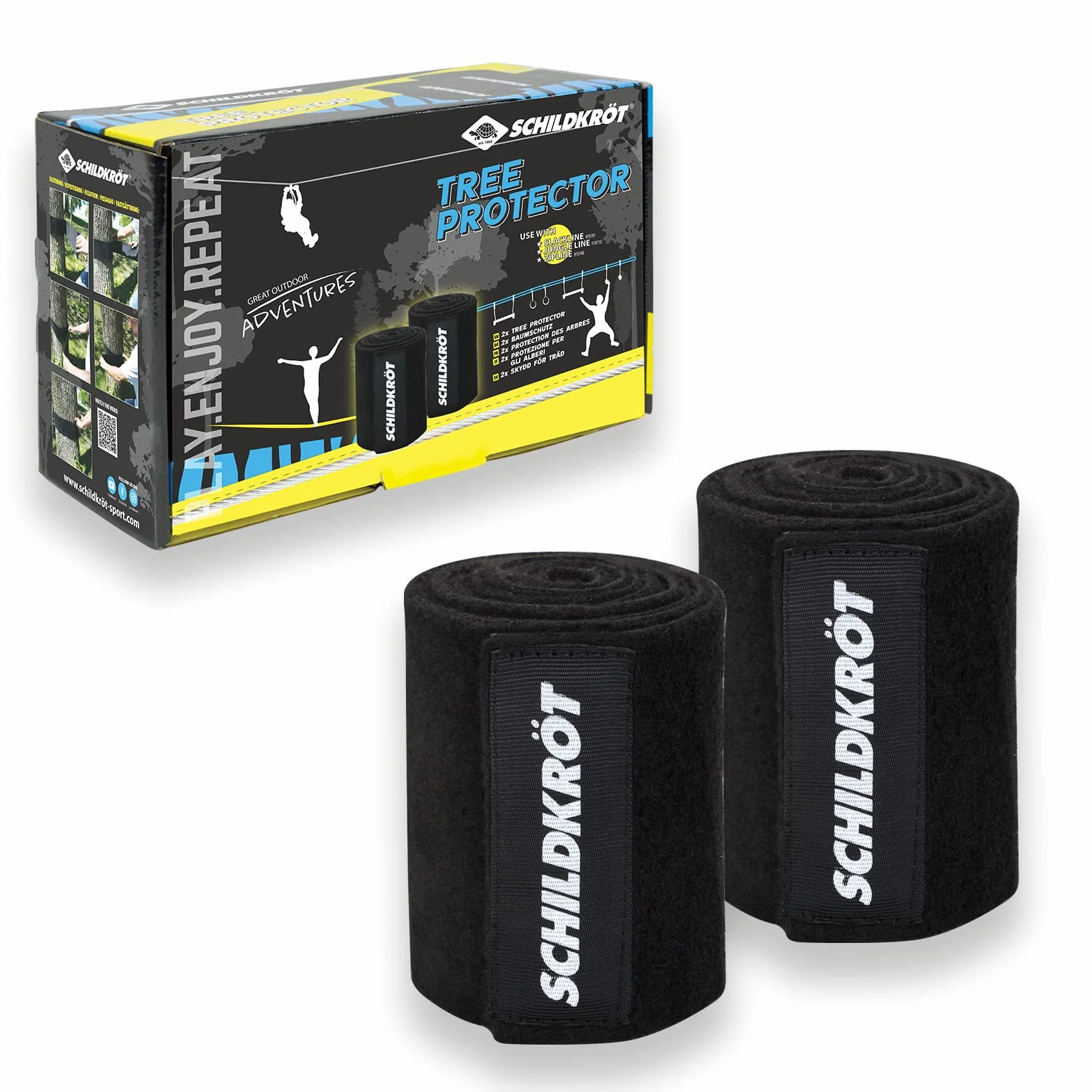 Schildkröt Protector de Árbol XXL para Slackline | Fieltro 2×2,40 m x 15 cm | Juego Completo para 2 Árboles | Sistema Velcro Antideslizante