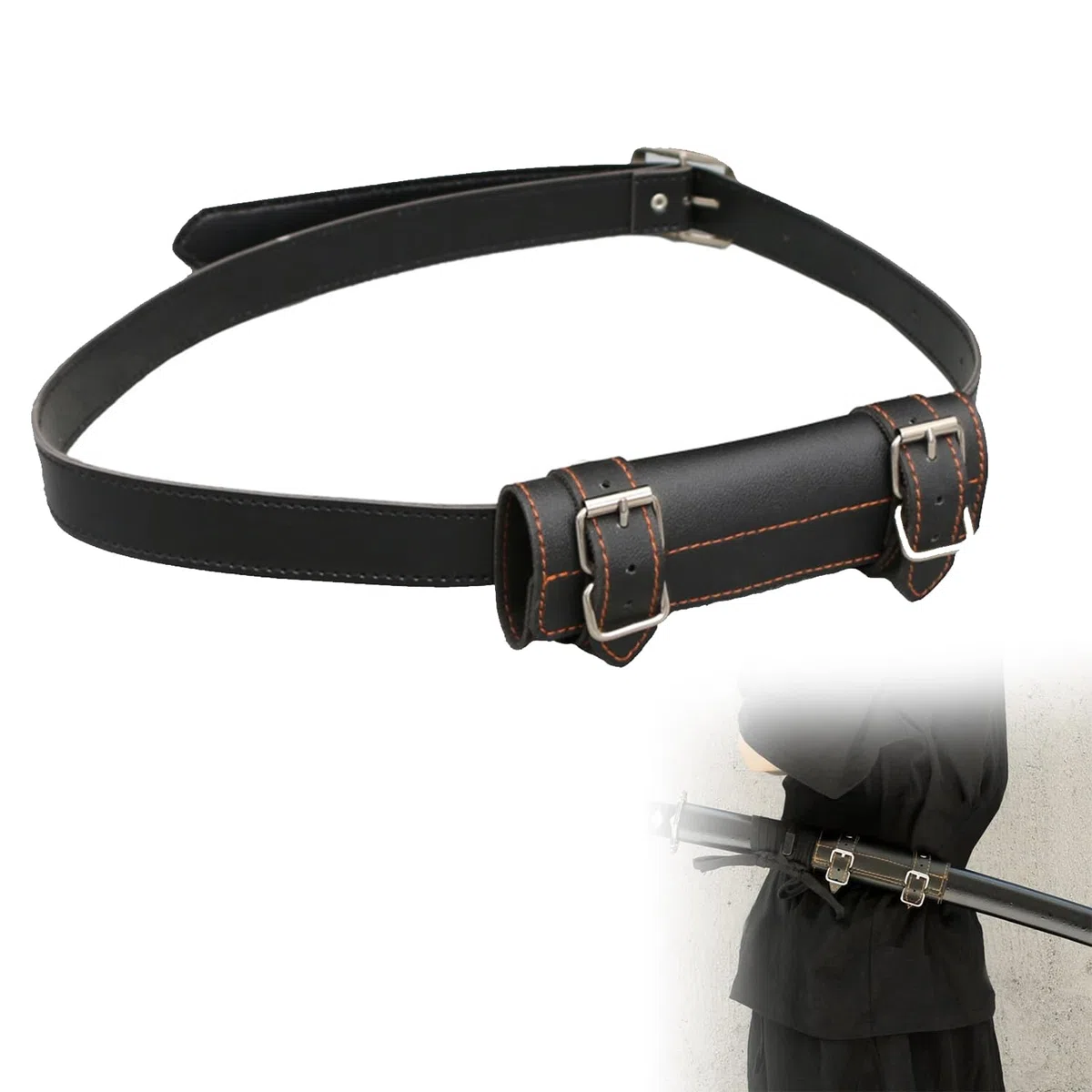 Soporte para Espadas con Cinturón de 110 CM, Cuero para Cinturón De Katana, Funda De Espada Renacentista Medieval, Ajustable, Cosplay y Entusiastas del Samurai, Accesorio