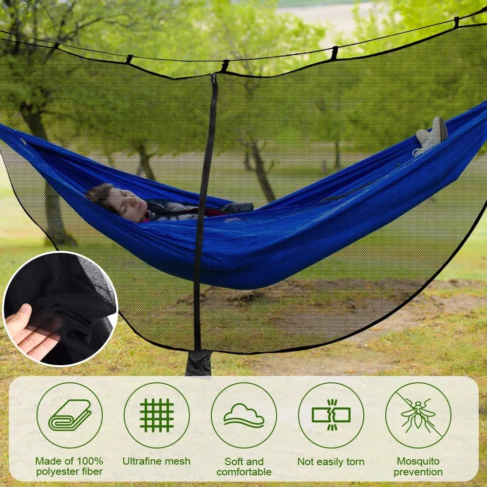 Hamaca Mosquitera, Mosquitera Camping con Cremallera de Dos Vías Mosquito Net con Cuerda y Bolsa de Almacenamiento para Mochileros, Senderismo, Viajes al Aire Libre (Sin Hamaca) (Negro)