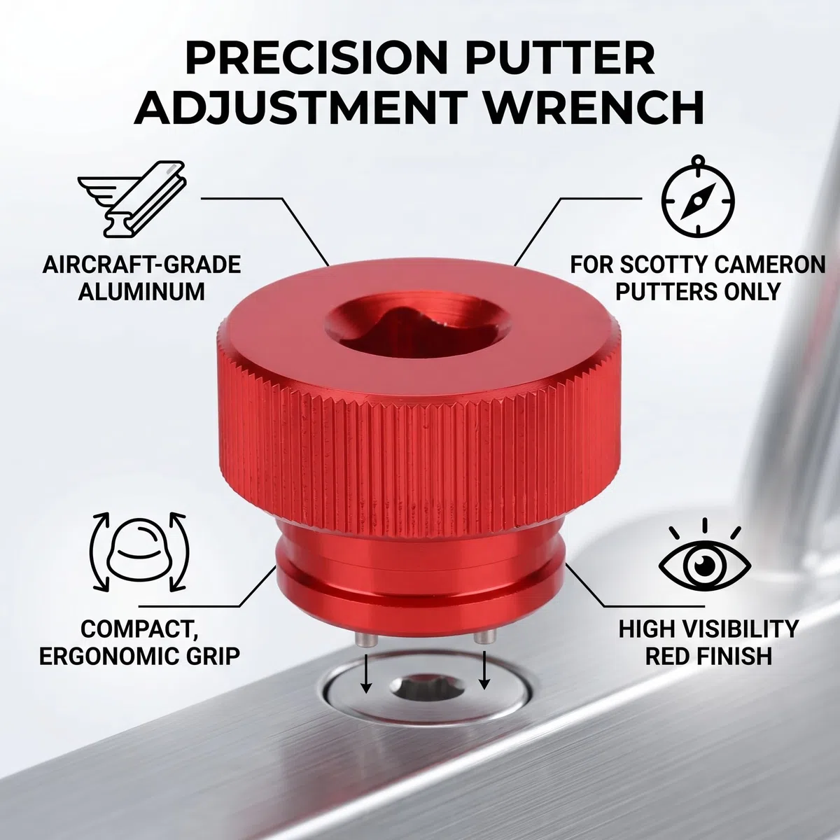 Herramienta de Llave de Peso de Putter, Herramienta de Peso de Aleación de Aluminio, Llave de Tornillo de Golf para Putters (rojo)