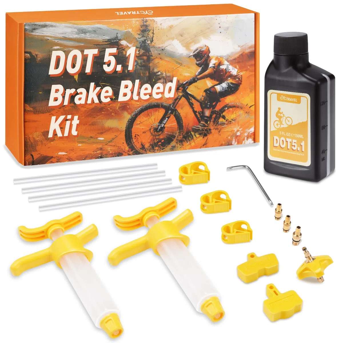 Kit Purgado Frenos para Frenos de Disco Hidráulicos Sram, Avid. Kit Purgado Frenos Hidráulicos para Bicicleta Que Incluye Adaptadores de Metal y 150 ml de Líquido de Frenos Dot 5.1
